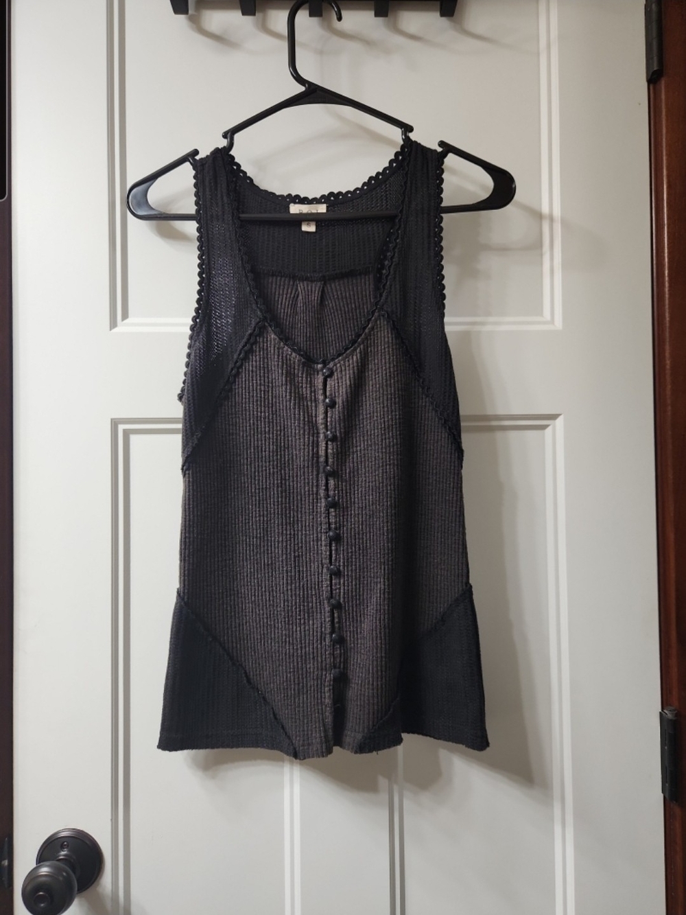 POL Black Knit Button-Front Tank Top